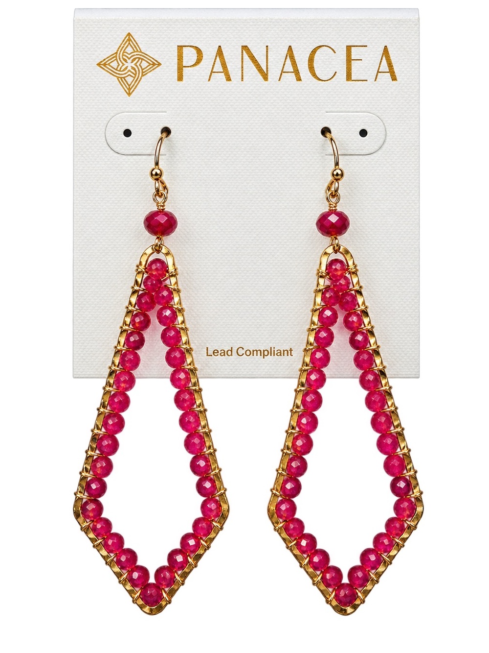 Panacea Gold Tone Fuchsia Pink Beaded Teardrop Dangle Statement Earrings